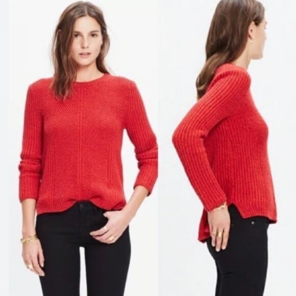 Madewell Hexcomb Texture Pullover Cotton Crew Neck Knit Sweater | Red | Sz XS - Picture 2 of 11